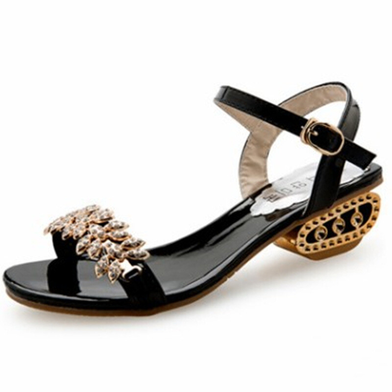 Καλοκαίρι 2024, διασυνοριακά, μεγάλο μέγεθος, νέα σανδάλια, μοντέρνα, χαριτωμένα, με κρύσταλλα, μοντέρνα γυναικεία παπούτσια με fish mouth, χοντρό τακούνι, σανδάλια από δέρμα μοσχαριού, γυναικεία σανδάλια