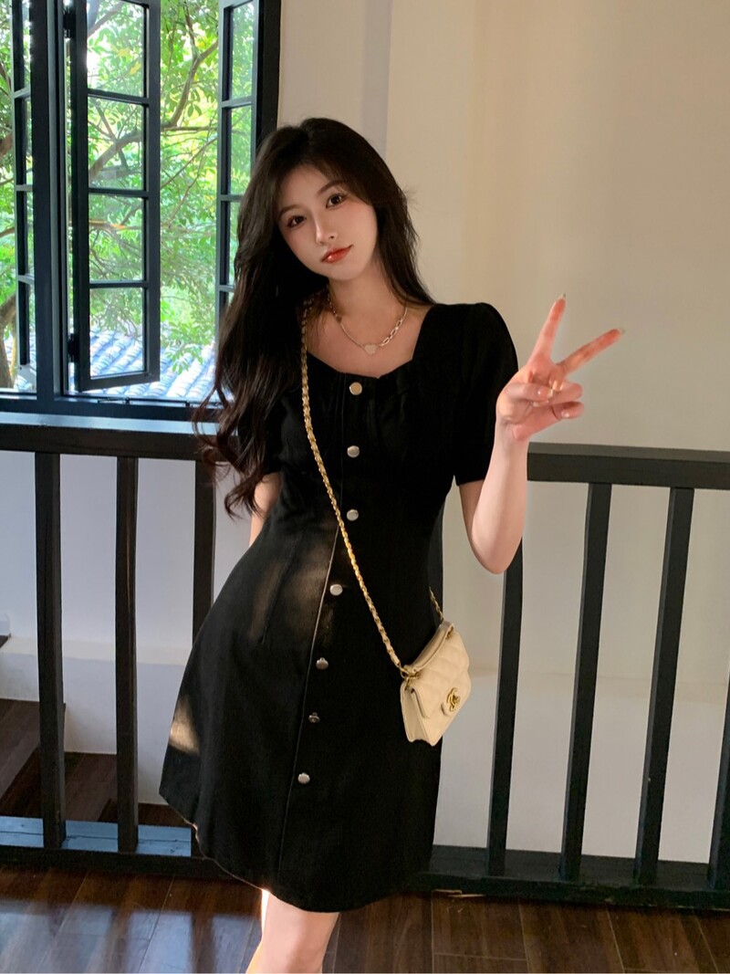 Καλοκαιρινό τζιν φόρεμα με μεγάλο μέγεθος, αλμυρό και γλυκό, χοντρό χιλιοστά, καλοκαιρινό, λεπτό ταμπεραμέντο, φούστα με φουσκωτά μανίκια