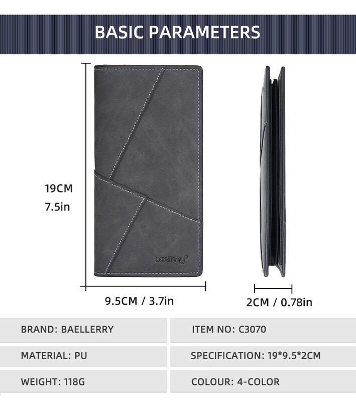 Πορτοφόλι Baellerry για άνδρες, Νέο μακρύ πορτοφόλι για άνδρες με φερμουάρ, υποδοχές καρτών, τσάντα για νέους, τσαντάκι