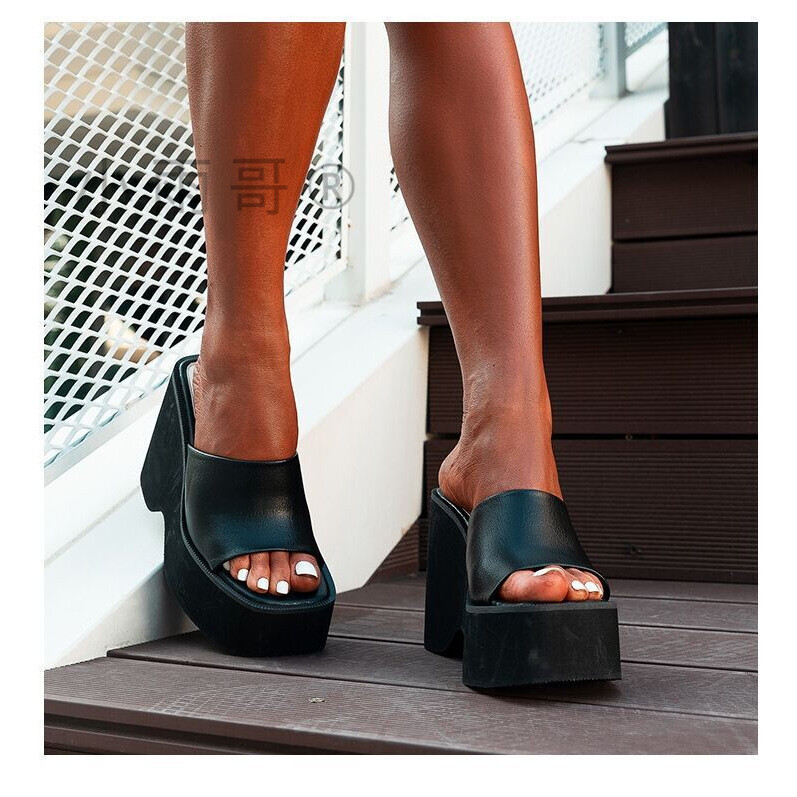 Παντόφλες εξωτερικού εμπορίου από την Ευρώπη και την Αμερική με μεγάλες πλατφόρμες, μονόγραμμες, μονόχρωμες, γυναικείες, καλοκαιρινές, καινούργιες, πλατφόρμας, με χοντρό πάτο, σανδάλια εξωτερικού χώρου