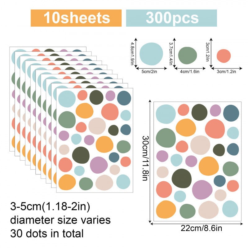 Μποέμ στυλ, πολύχρωμα αυτοκόλλητα τοίχου με βούλες, ακανόνιστα, αυτοκόλλητα, διακόσμηση τοίχου για νηπιαγωγείο, αυτοκόλλητα τοίχου για παιδικό δωμάτιο