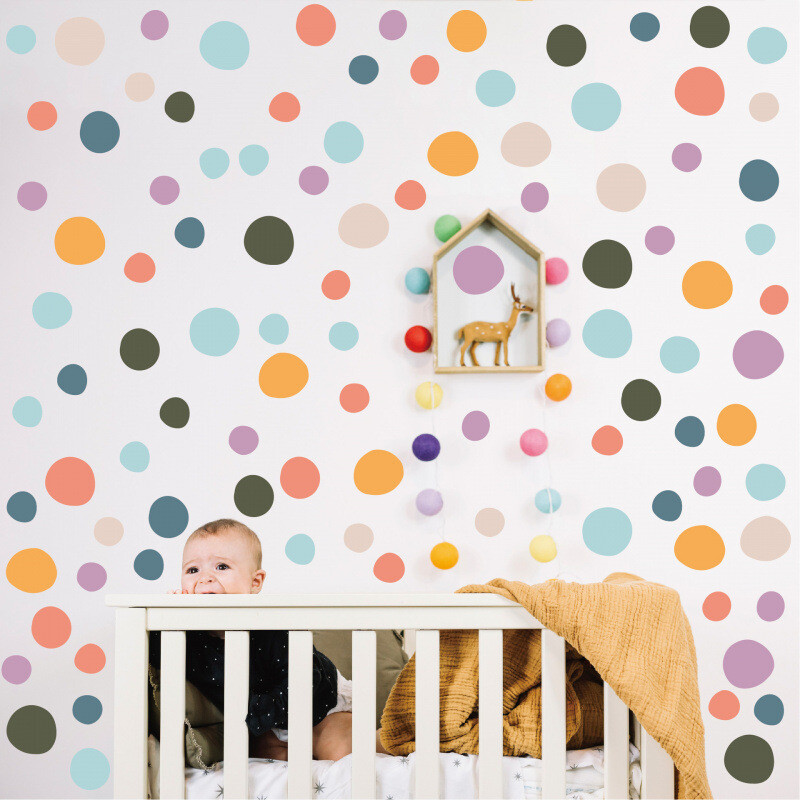 Μποέμ στυλ, πολύχρωμα αυτοκόλλητα τοίχου με βούλες, ακανόνιστα, αυτοκόλλητα, διακόσμηση τοίχου για νηπιαγωγείο, αυτοκόλλητα τοίχου για παιδικό δωμάτιο