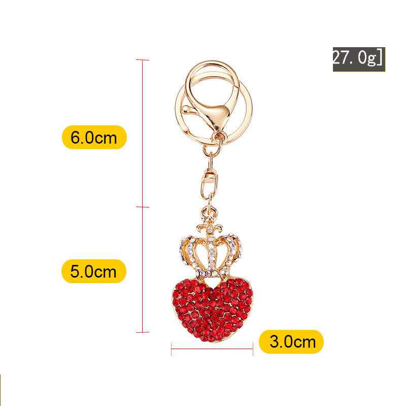 Νέο μεταλλικό στέμμα με διαμάντια και μπρελόκ μενταγιόν με χαριτωμένο μενταγιόν αξεσουάρ αυτοκινήτου, αξεσουάρ μικρής τσάντας, ροδακινί καρδιά