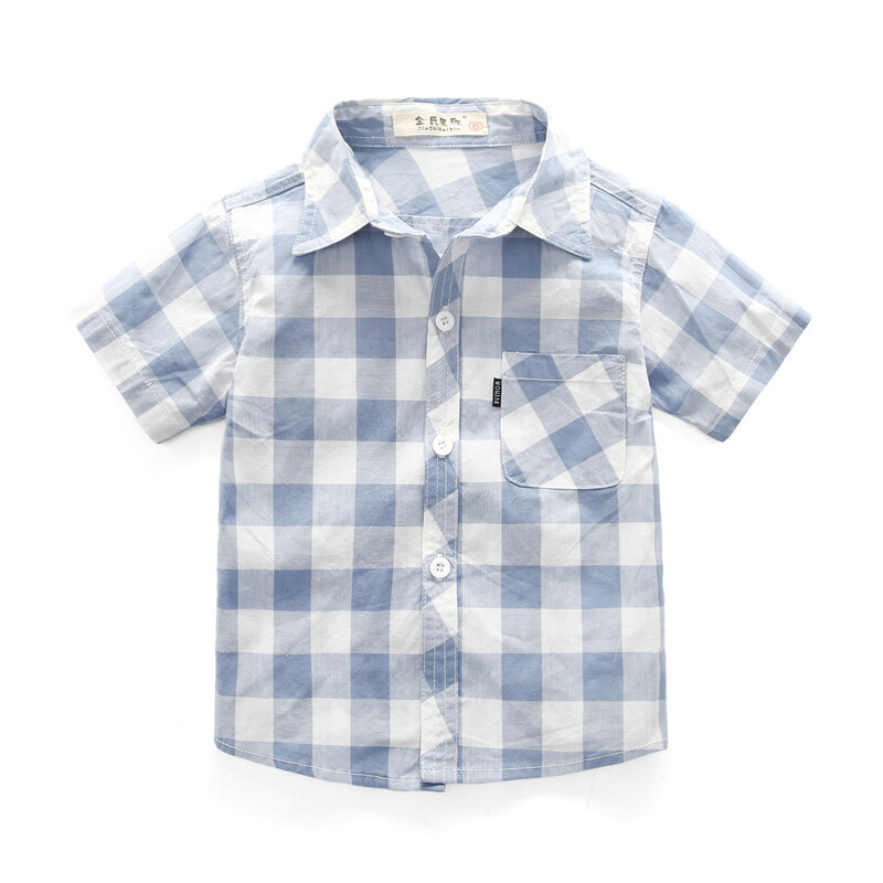 Īsroku krekli zēniem no tīras kokvilnas, bērnu apģērbs vidējiem un lieliem izmēriem, bērnu topi, rūtaini mazuļu krekli, moderni īsroku krekli meitenēm