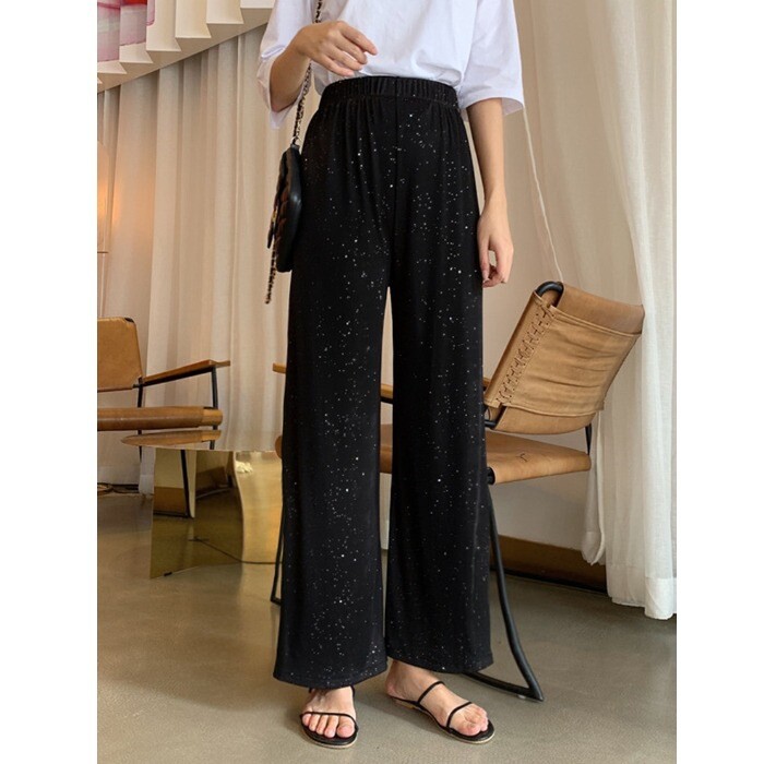 Καλοκαιρινή κορεατική έκδοση 2025 νέα ψηλόμεσα λεπτά ντραπέ παντελόνια, λεπτά φωτεινά μεταξωτά κόκκινα παντελόνια με φαρδιά πόδια για κορίτσια σχολείου