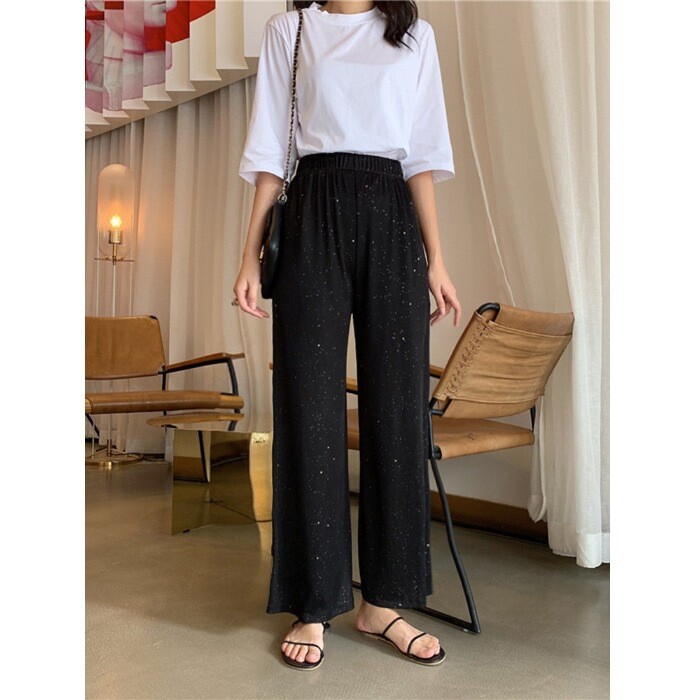 Καλοκαιρινή κορεατική έκδοση 2025 νέα ψηλόμεσα λεπτά ντραπέ παντελόνια, λεπτά φωτεινά μεταξωτά κόκκινα παντελόνια με φαρδιά πόδια για κορίτσια σχολείου