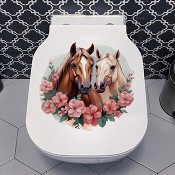 Happy Horse Баня Тоалетна Креативен стикер за тоалетна Декоративен капак за тоалетна Водоустойчив стикер
