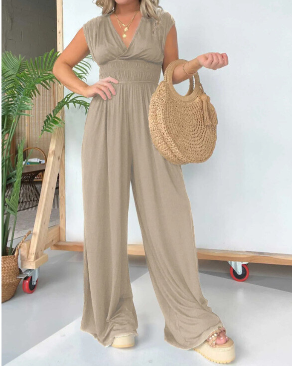 Νέα, διασυνοριακή, ευρωπαϊκή και αμερικανική ανεξάρτητη ολόσωμη φόρμα με φαρδιά μπατζάκια, μονόχρωμη, λεπτή, casual, 2024