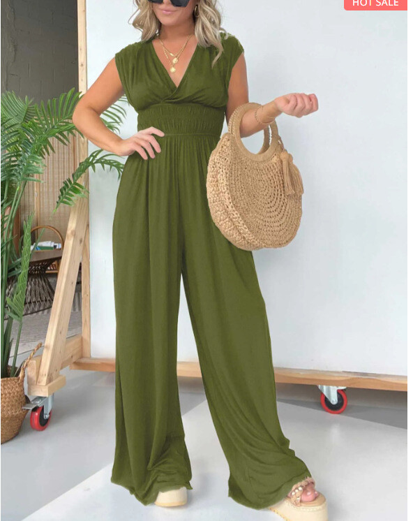 Νέα, διασυνοριακή, ευρωπαϊκή και αμερικανική ανεξάρτητη ολόσωμη φόρμα με φαρδιά μπατζάκια, μονόχρωμη, λεπτή, casual, 2024