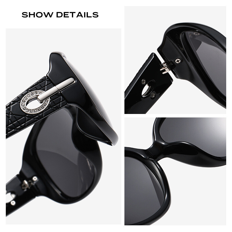 Ochelari de soare transfrontalieri pentru femei, ochelari de soare polarizați clasici cu ramă mare și diamante, producători de ochelari de soare negri la modă 