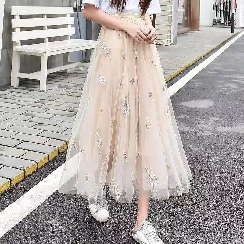 Ψηλόμεση φούστα από mesh, λεπτή, high-end, φούστα από γάζα τριών στρώσεων, πλισέ φούστα μέχρι το γόνατο, φούστα μέχρι νεράιδα, super fairy