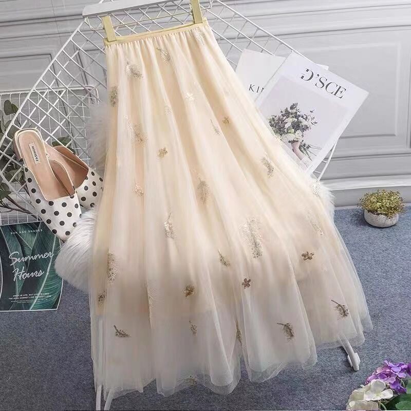 Ψηλόμεση φούστα από mesh, λεπτή, high-end, φούστα από γάζα τριών στρώσεων, πλισέ φούστα μέχρι το γόνατο, φούστα μέχρι νεράιδα, super fairy