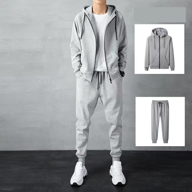 Αθλητικό κοστούμι casual για το φθινόπωρο και τον χειμώνα, ανδρικό φαρδύ μεγάλο μέγεθος ζακέτας, απλό απλό κοστούμι δύο τεμαχίων με φερμουάρ, παντελόνι