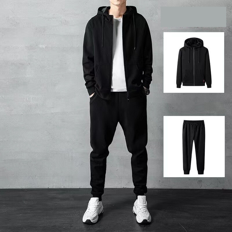 Αθλητικό κοστούμι casual για το φθινόπωρο και τον χειμώνα, ανδρικό φαρδύ μεγάλο μέγεθος ζακέτας, απλό απλό κοστούμι δύο τεμαχίων με φερμουάρ, παντελόνι