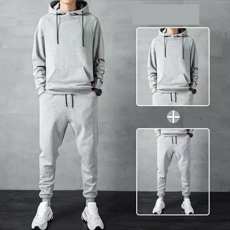 Αθλητικό κοστούμι casual για το φθινόπωρο και τον χειμώνα, ανδρικό φαρδύ μεγάλο μέγεθος ζακέτας, απλό απλό κοστούμι δύο τεμαχίων με φερμουάρ, παντελόνι