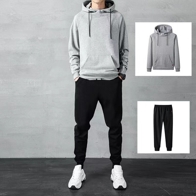 Αθλητικό κοστούμι casual για το φθινόπωρο και τον χειμώνα, ανδρικό φαρδύ μεγάλο μέγεθος ζακέτας, απλό απλό κοστούμι δύο τεμαχίων με φερμουάρ, παντελόνι