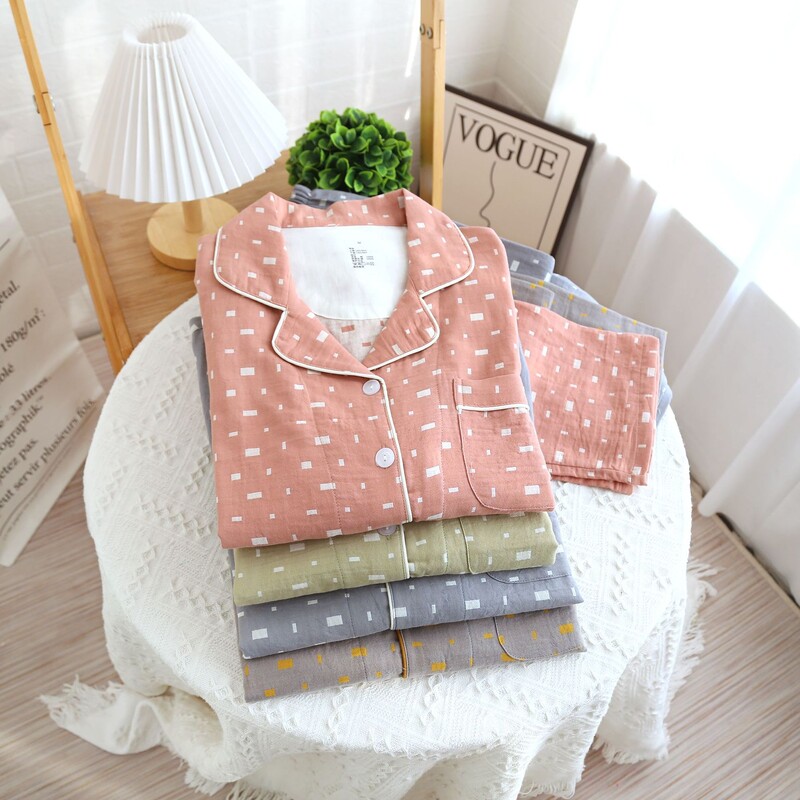 Ρετρό πιτζάμες ζευγαριών από βαμβακερό νήμα βαμμένο με νήμα, ρούχα για το σπίτι από διπλό στρώμα βαμβακερού νήματος, τέσσερις εποχές, λεπτό παντελόνι με μακριά μανίκια, μεγάλο μέγεθος, καινούργιο