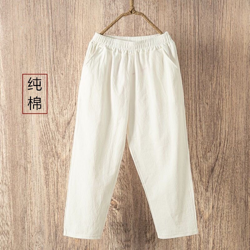 Βαμβακερό παντελόνι χαρέμι, νέο καλοκαιρινό γυναικείο παντελόνι εννέα σημείων 2025, χαλαρό γυναικείο παντελόνι από βαμβάκι και λινό, μοντέρνο φλοράλ παντελόνι, casual λεπτό παντελόνι