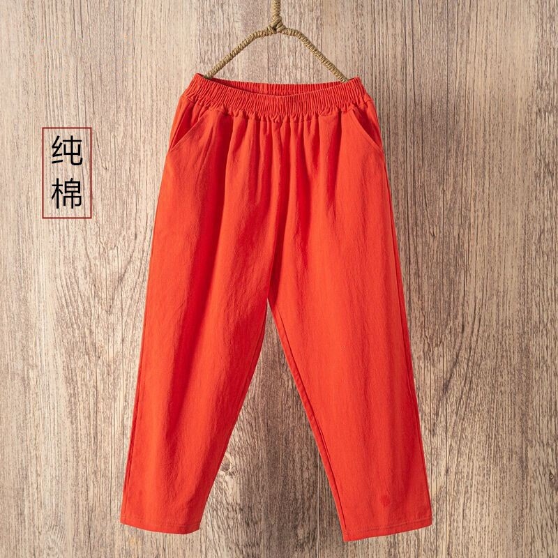 Βαμβακερό παντελόνι χαρέμι, νέο καλοκαιρινό γυναικείο παντελόνι εννέα σημείων 2025, χαλαρό γυναικείο παντελόνι από βαμβάκι και λινό, μοντέρνο φλοράλ παντελόνι, casual λεπτό παντελόνι