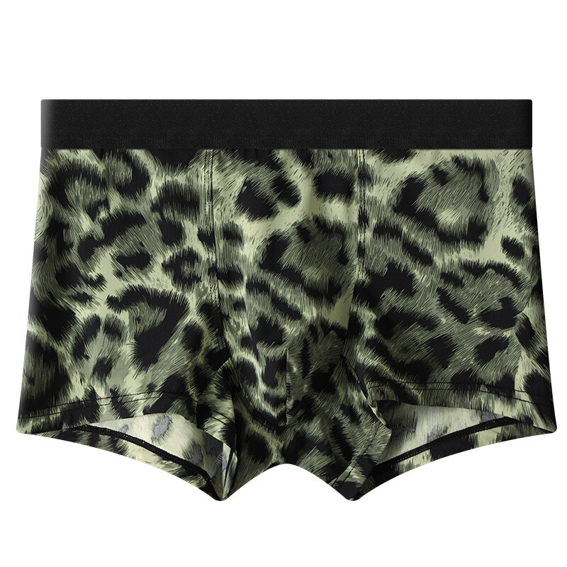 Ανδρικά εσώρουχα από μετάξι Ice με λεοπάρ μοτίβο, αναπνεύσιμα καλοκαιρινά λεπτά μποξεράκια, μοντέρνα σέξι σορτς με μέση, μοντέρνα τυπωμένα σορτς