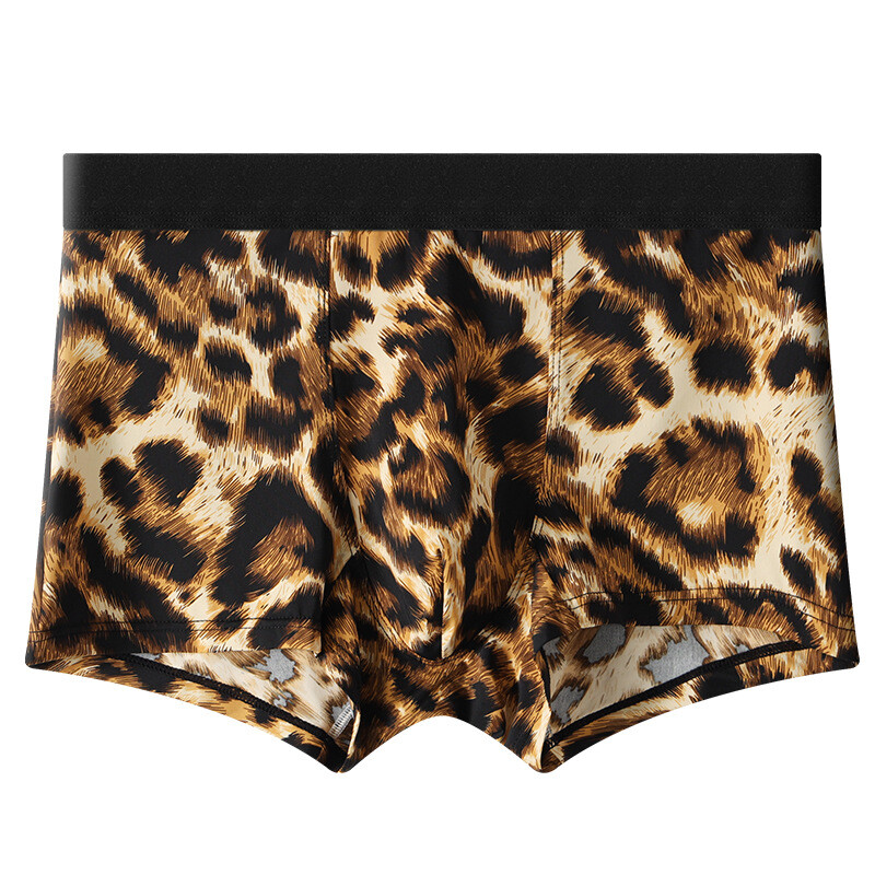 Ανδρικά εσώρουχα από μετάξι Ice με λεοπάρ μοτίβο, αναπνεύσιμα καλοκαιρινά λεπτά μποξεράκια, μοντέρνα σέξι σορτς με μέση, μοντέρνα τυπωμένα σορτς