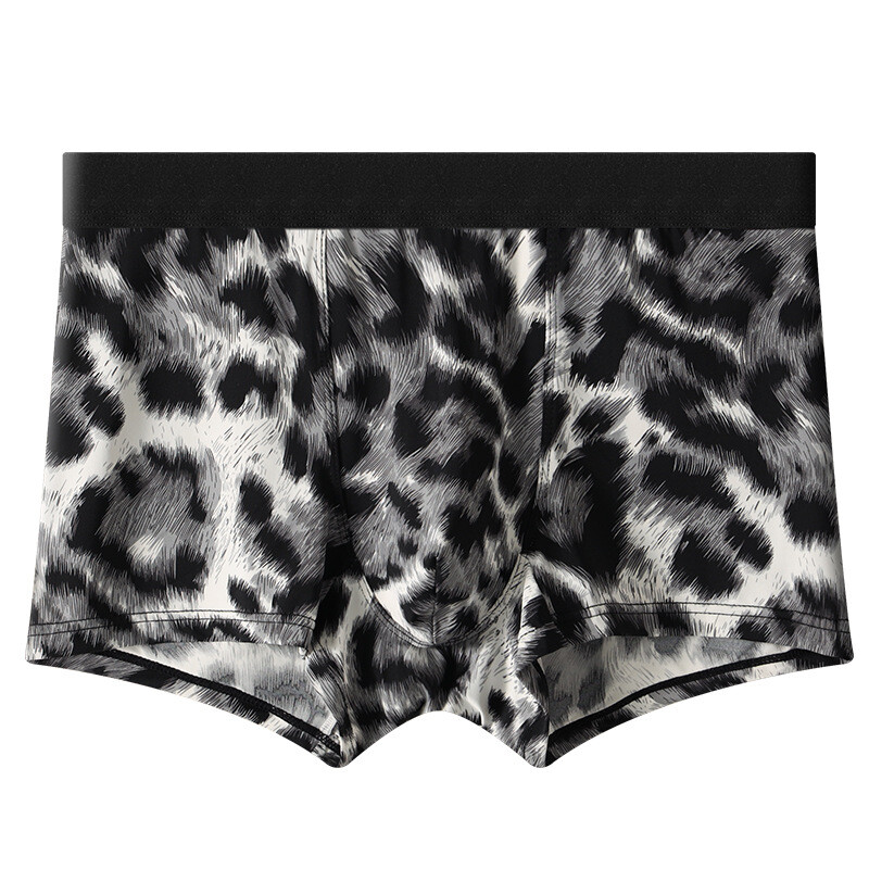 Ανδρικά εσώρουχα από μετάξι Ice με λεοπάρ μοτίβο, αναπνεύσιμα καλοκαιρινά λεπτά μποξεράκια, μοντέρνα σέξι σορτς με μέση, μοντέρνα τυπωμένα σορτς