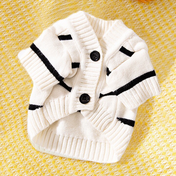 Paprastas dryžuotas megztinis su juodai baltais dryžiais, skirtas mažiems šuniukams, rudeniui ir žiemai, sustorinti dvikojų augintinių drabužiai, urmu