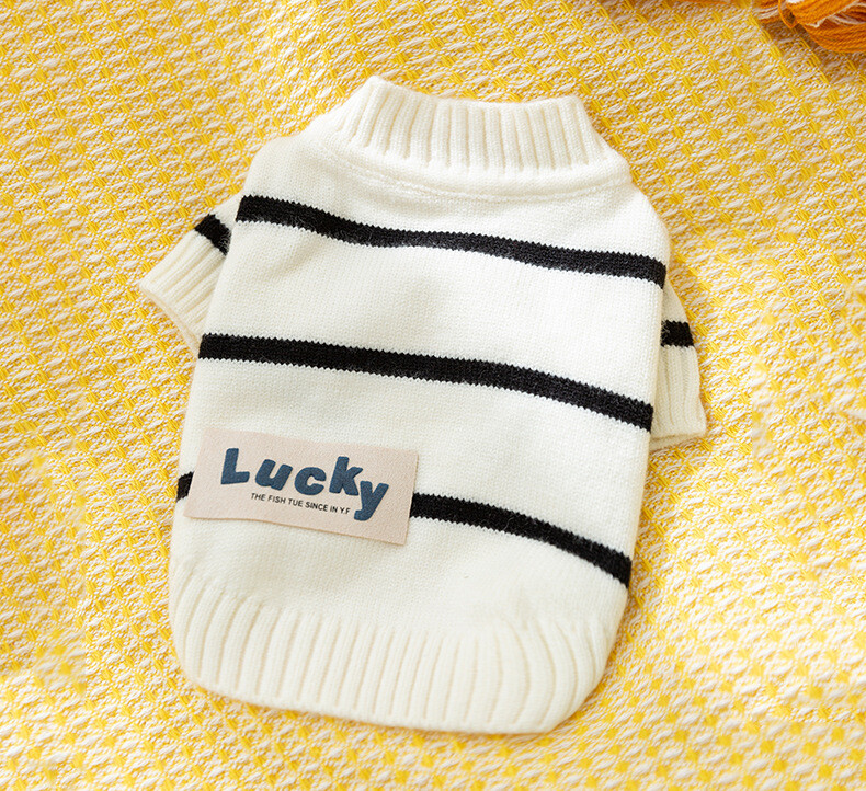 Paprastas dryžuotas megztinis su juodai baltais dryžiais, skirtas mažiems šuniukams, rudeniui ir žiemai, sustorinti dvikojų augintinių drabužiai, urmu