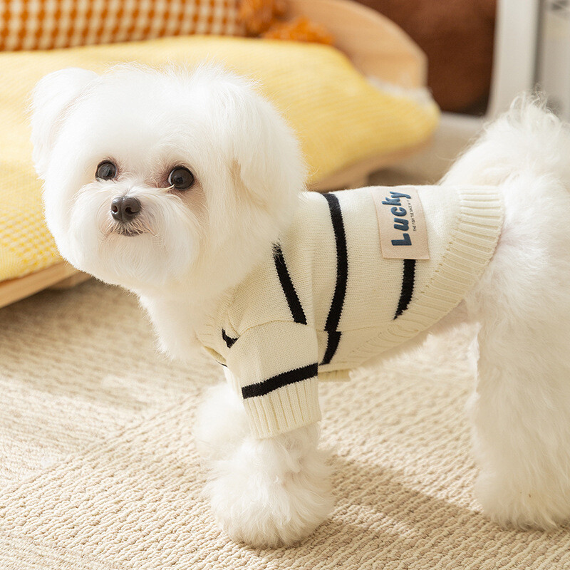 Paprastas dryžuotas megztinis su juodai baltais dryžiais, skirtas mažiems šuniukams, rudeniui ir žiemai, sustorinti dvikojų augintinių drabužiai, urmu