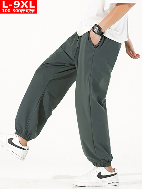 Καλοκαιρινά Μοντέρνα Ανδρικά Παντελόνια Αναπνεύσιμο Λεπτό Μεταξωτό Μανσέτα Εννέα Σημείων Χοντρό Ανδρικό Μεγάλο Μέγεθος Χαλαρό Αθλητικό Παντελόνι Casual