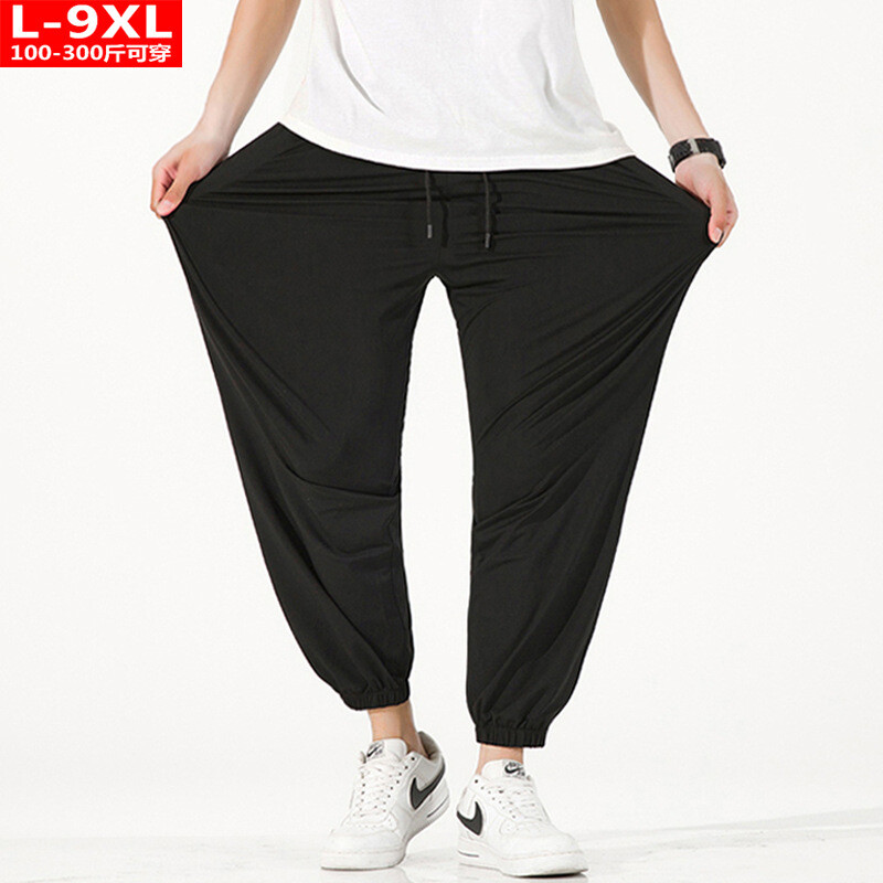 Καλοκαιρινά Μοντέρνα Ανδρικά Παντελόνια Αναπνεύσιμο Λεπτό Μεταξωτό Μανσέτα Εννέα Σημείων Χοντρό Ανδρικό Μεγάλο Μέγεθος Χαλαρό Αθλητικό Παντελόνι Casual