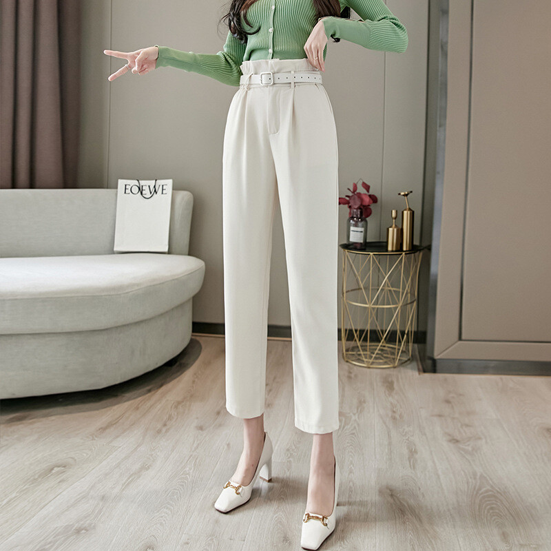 Ψηλόμεσες ντραπέ για τις αρχές του φθινοπώρου, casual παντελόνια με εννέα πόντους, γυναικεία πολύχρωμα παντελόνια με μέση, κοστούμι, παντελόνια με μακριά μανίκια