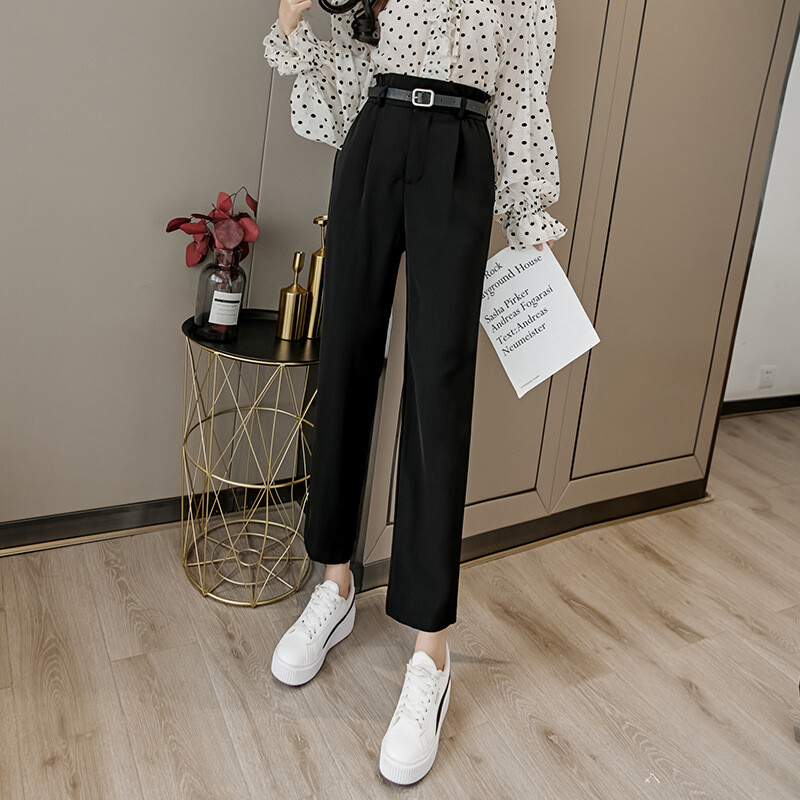 Ψηλόμεσες ντραπέ για τις αρχές του φθινοπώρου, casual παντελόνια με εννέα πόντους, γυναικεία πολύχρωμα παντελόνια με μέση, κοστούμι, παντελόνια με μακριά μανίκια