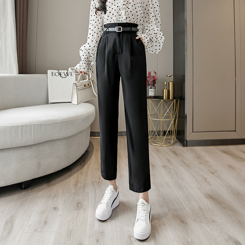 Ψηλόμεσες ντραπέ για τις αρχές του φθινοπώρου, casual παντελόνια με εννέα πόντους, γυναικεία πολύχρωμα παντελόνια με μέση, κοστούμι, παντελόνια με μακριά μανίκια