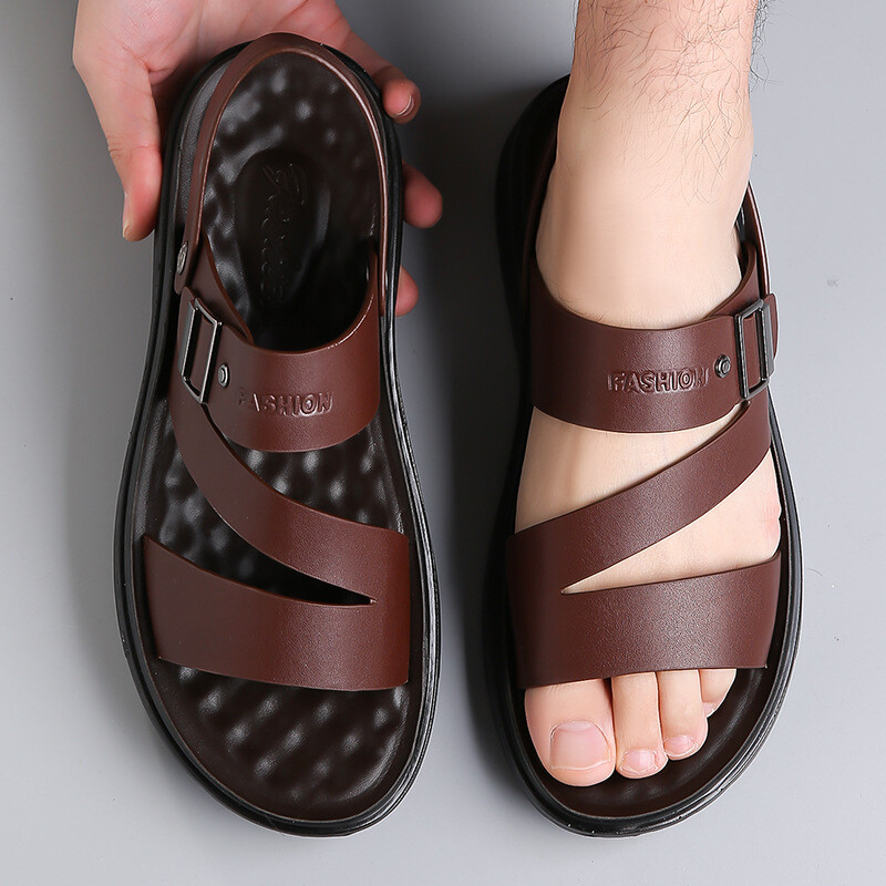 Νέα ανδρικά δερμάτινα σανδάλια του 2024 με μαλακή σόλα, αναπνεύσιμα, άνετα, ευέλικτα, μοντέρνα παπούτσια θαλάσσης, extra large μέγεθος 48