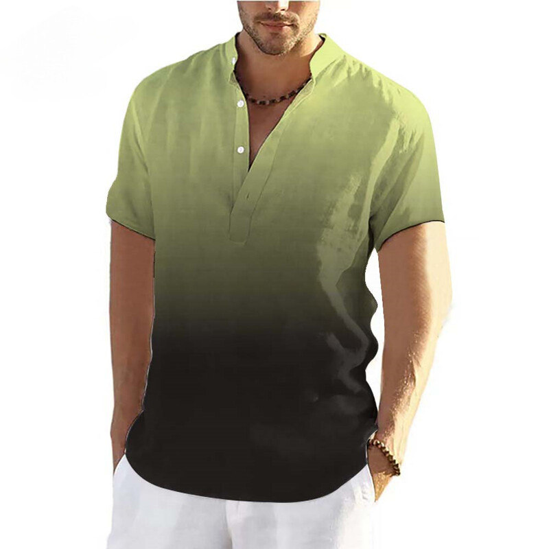 2025 Διασυνοριακό Ανδρικό Μονόχρωμο Πουκάμισο με Στρογγυλή Λαιμόκοψη και Κουμπιά, Δημοφιλές Μπλουζάκι με Κοντά Μανίκια και Στάμπα