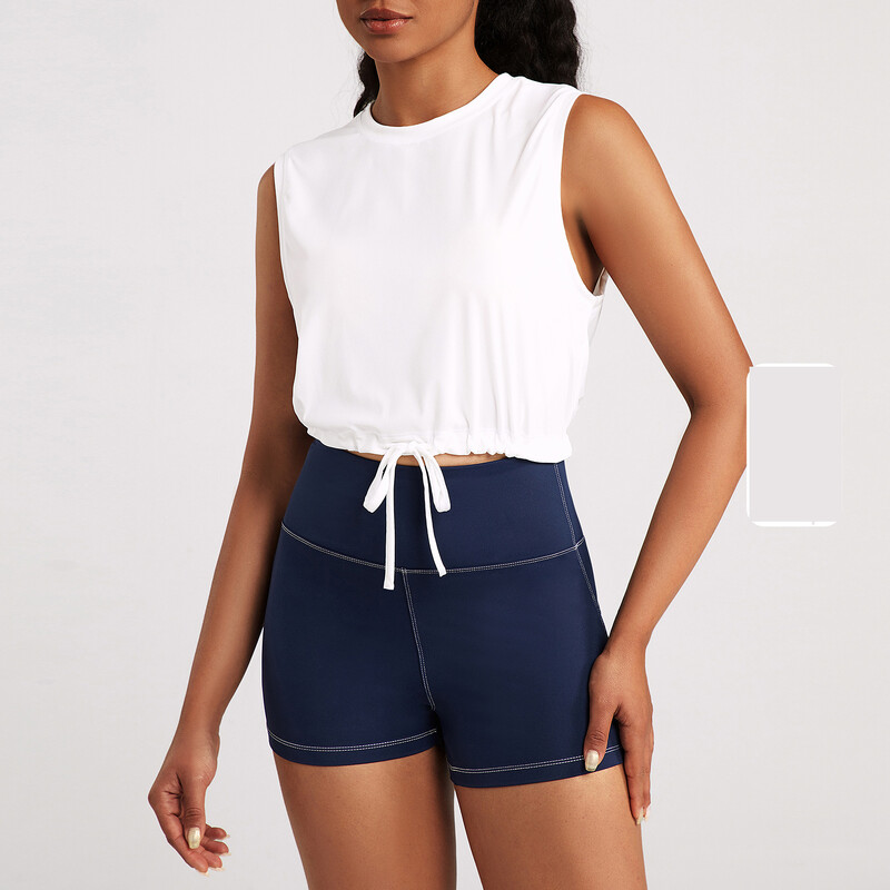 Καλοκαιρινό δροσερό αυθεντικό νήμα αντηλιακό αθλητικό αμάνικο ρυθμιζόμενο κορδόνι στρίφωμα τρέξιμο γυμναστικής τοπ γιόγκα ρούχα