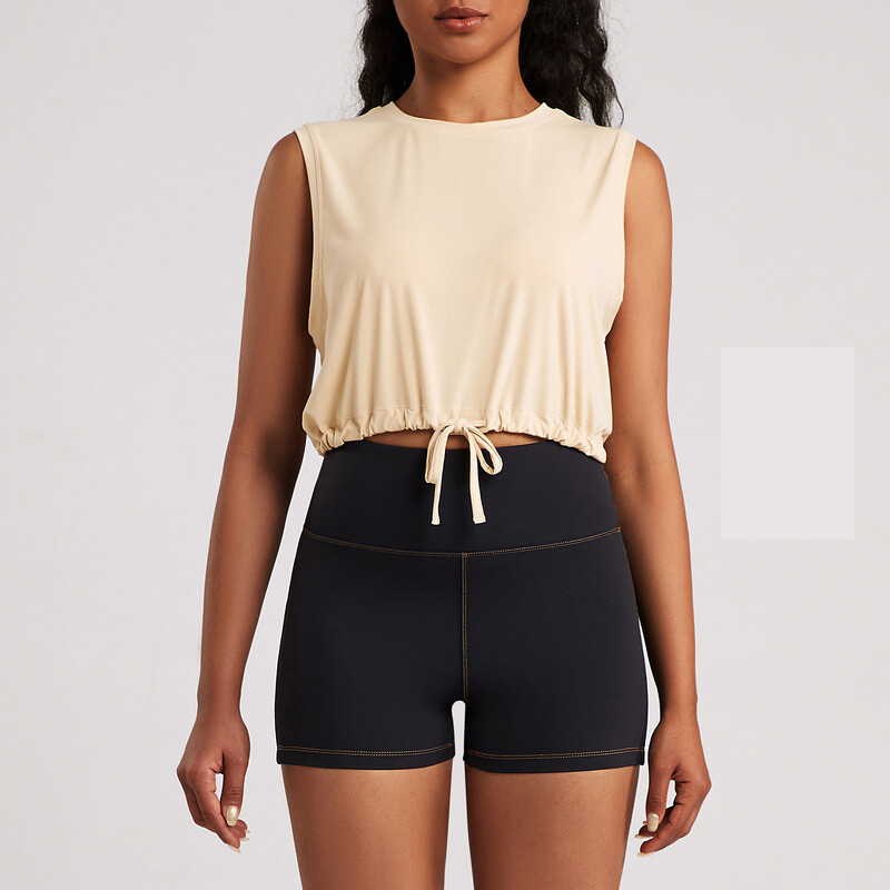 Καλοκαιρινό δροσερό αυθεντικό νήμα αντηλιακό αθλητικό αμάνικο ρυθμιζόμενο κορδόνι στρίφωμα τρέξιμο γυμναστικής τοπ γιόγκα ρούχα