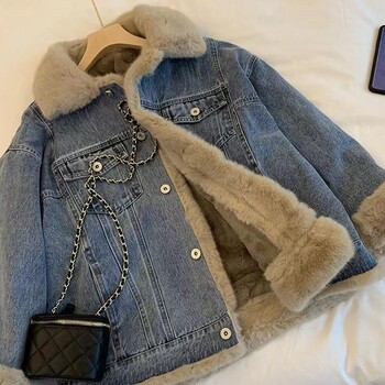 Γυναικείο τζιν μπουφάν διπλής όψης Lazy style plus από χοντρό βελούδο, νέο μπουφάν φθινόπωρο-χειμώνα 2025, δωρεάν σχέδιο
