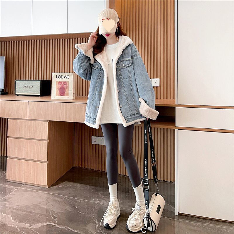 Moteriškas dvipusis, tingaus stiliaus, sustorinto aksominio džinso švarkelis, naujas 2025 m. rudens-žiemos švarkelis, nemokamas dizainas