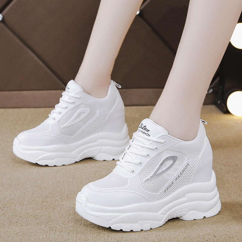 Γυναικεία παπούτσια για αυξανόμενο ύψος, ανοιξιάτικα, 8cm, αναπνεύσιμα, λευκά, παπούτσια για αυξανόμενο ύψος, νέα καλοκαιρινά, ευέλικτα, αθλητικά, casual παπούτσια από πλέγμα 2025