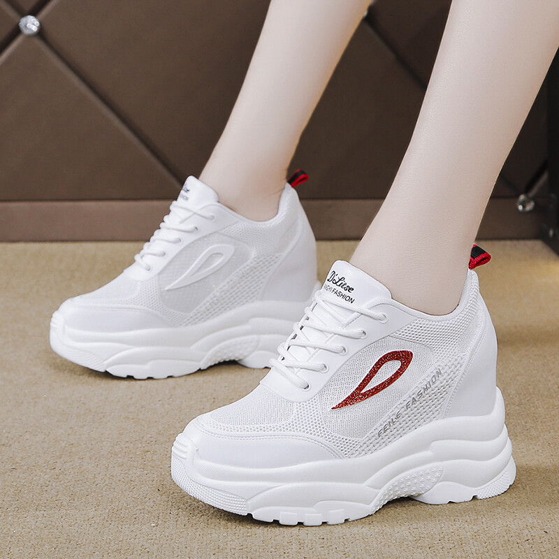 Γυναικεία παπούτσια για αυξανόμενο ύψος, ανοιξιάτικα, 8cm, αναπνεύσιμα, λευκά, παπούτσια για αυξανόμενο ύψος, νέα καλοκαιρινά, ευέλικτα, αθλητικά, casual παπούτσια από πλέγμα 2025