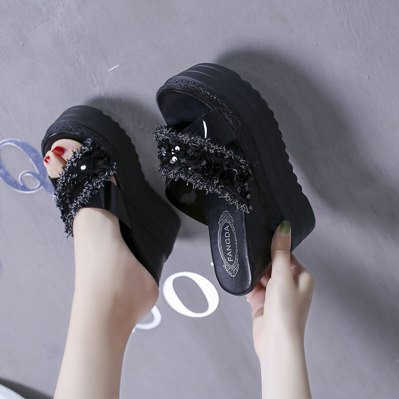 Γυναικείες καλοκαιρινές παντόφλες με εξαιρετικά χοντρές σόλες και πλατφόρμα 12 εκατοστών, μοντέρνα και ευέλικτα σανδάλια σε σχήμα "ψαροστομίου".