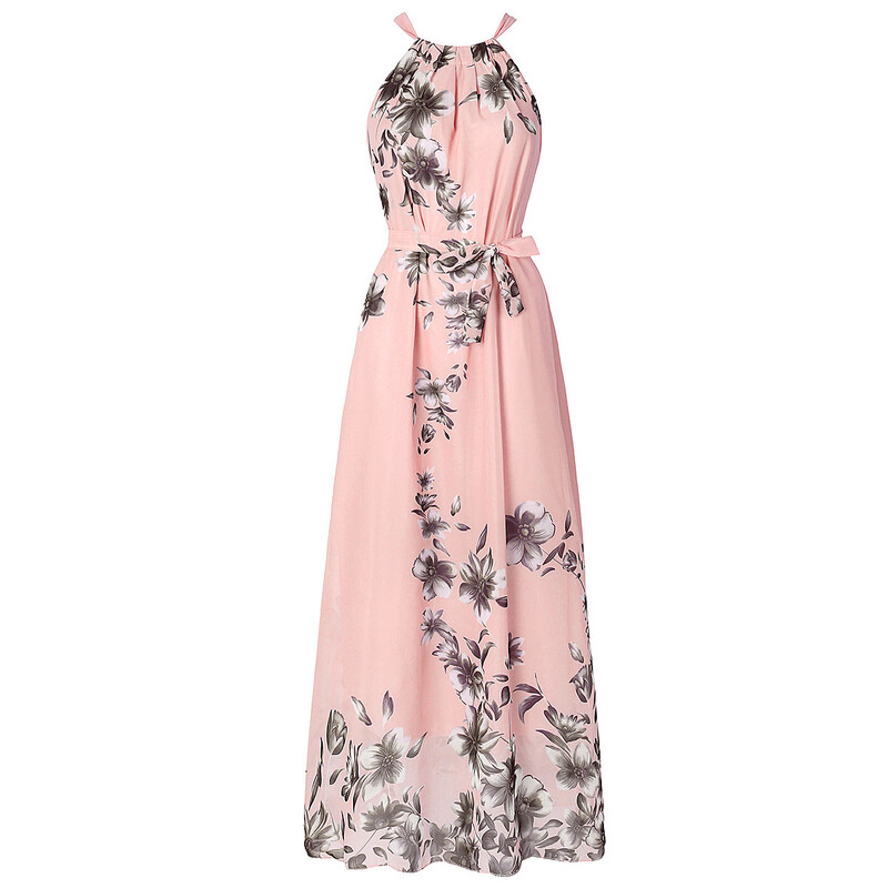 Лятна шифонена рокля 2024, бохемска дълга рокля с празничен щамп, нежна, сладка за момиче, трансгранична доставка от едно парче