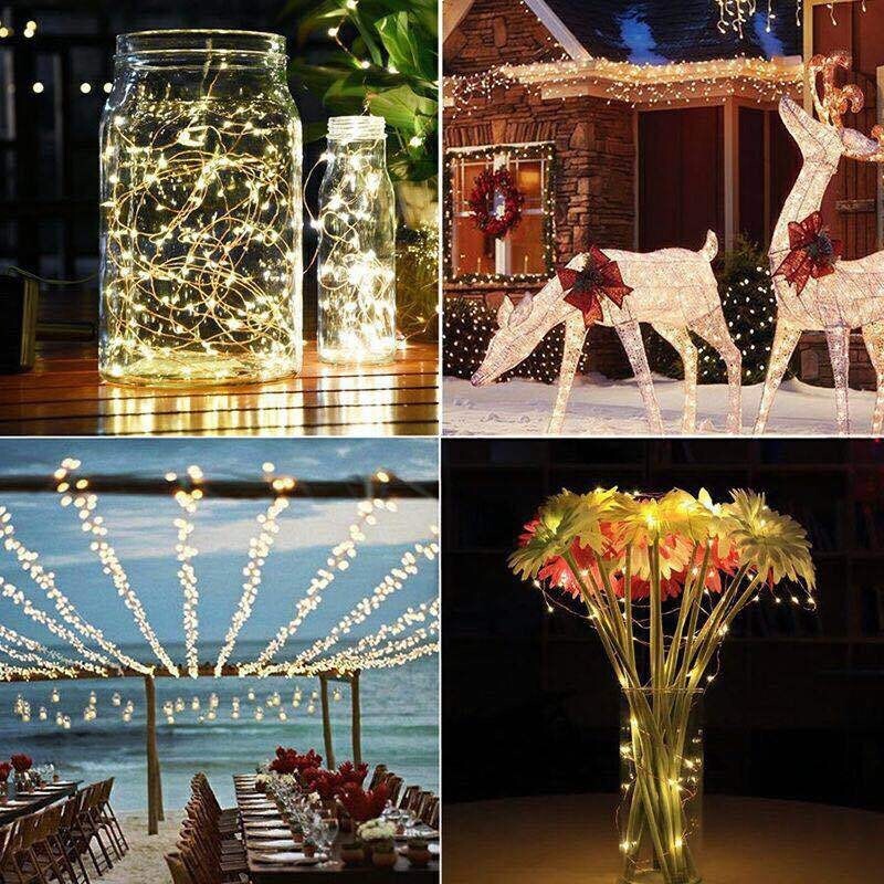 Търговия на едро и дребно Коледни празнични LED слънчеви медни тел светлини осем функционални светлинни нишки градинска декорация външни декоративни светлини
