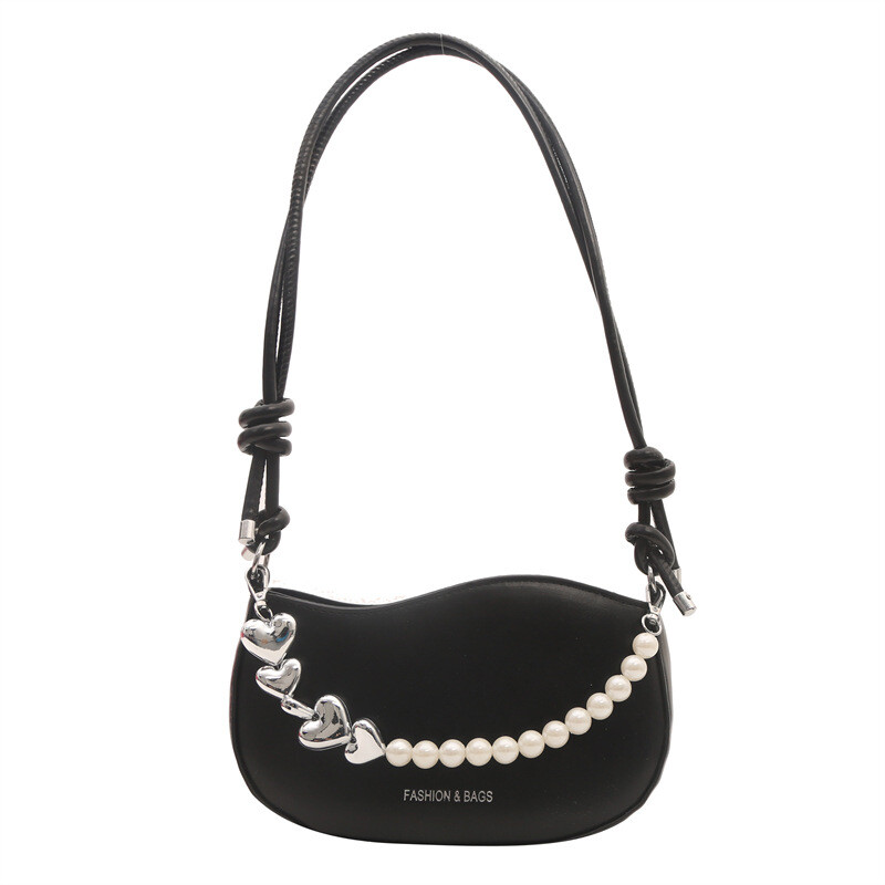 Λεπτή και μοντέρνα μικρή τσάντα ώμου με ανάγλυφη υφή και αλυσίδα από πέρλες για γυναίκες, νέα άνοιξη 2024, ευέλικτη καθημερινή τσάντα ώμου