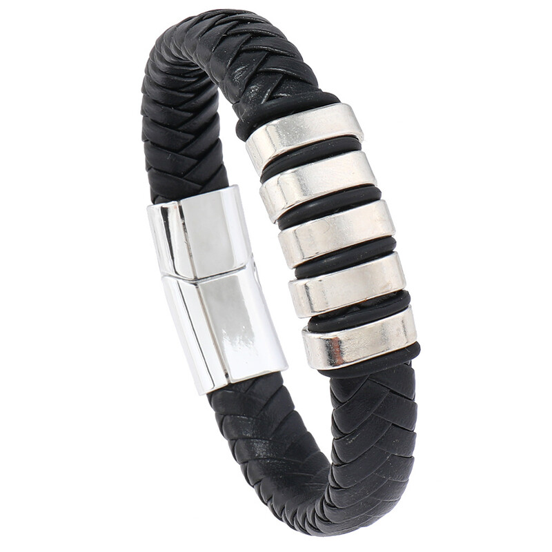 Европейски и американски горещо продавани прости кожени плетени гривни от сплав с магнитна катарама, мъжки модни гривни, бижута, гривни, аксесоари за облекло