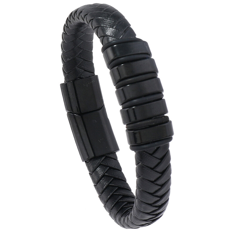 Европейски и американски горещо продавани прости кожени плетени гривни от сплав с магнитна катарама, мъжки модни гривни, бижута, гривни, аксесоари за облекло