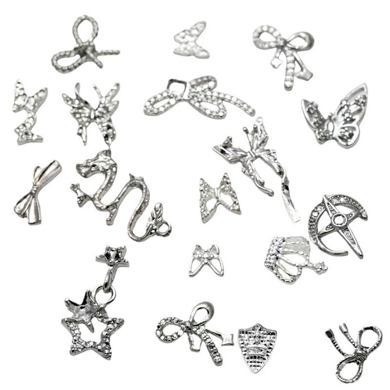 Хромирани сърца, смесени нокти, диаманти, пънк, тъмен стил, бижута за нокти 50pcs, ретро, ​​сребърен кръст, сплав, диаманти на едро