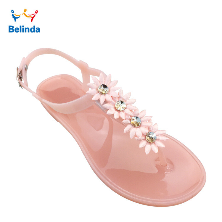 Καλοκαιρινά μακριά σανδάλια από καμβά με κρύσταλλα και λουλούδι, για ενήλικες, πολύχρωμα ζελεδάκια, casual παπούτσια θαλάσσης, γυναικεία σανδάλια από PVC